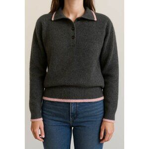 D.D. Sloane Lambswool Angora Sweater Gray Pink Trim M